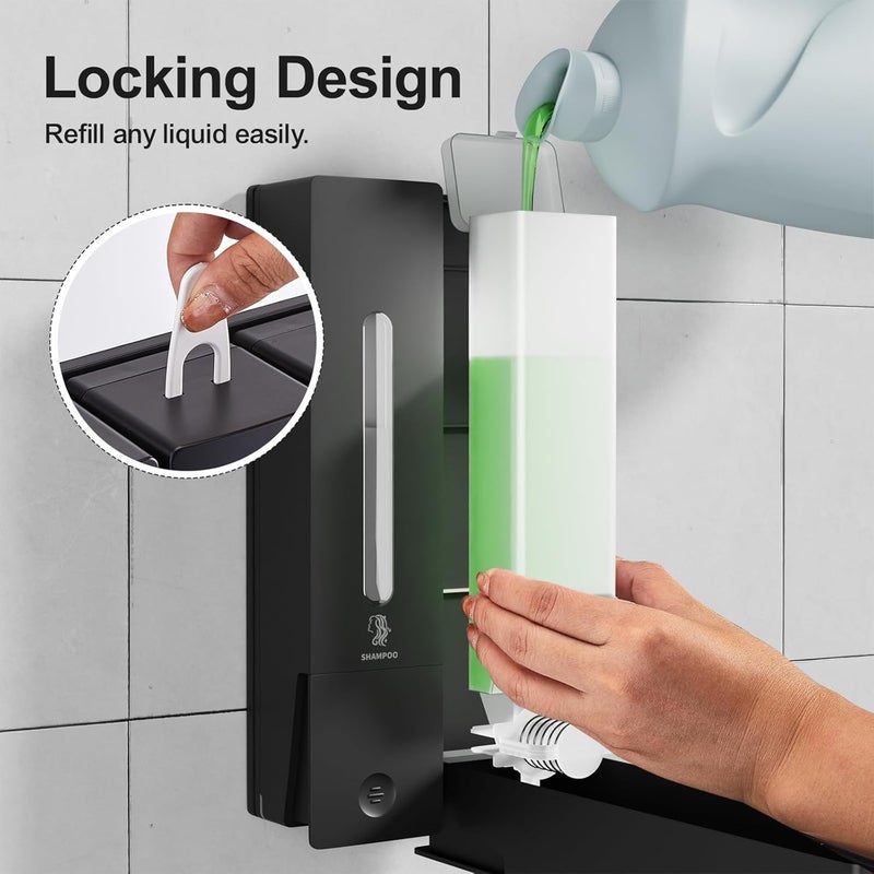 Aeakey Shampoo and Conditioner Dispenser 2-Chamber Wall-Mounted Shower Soap Dispenser, No-Drill Installation, 800ML Capacity, Ideal for Bathrooms - Image 4